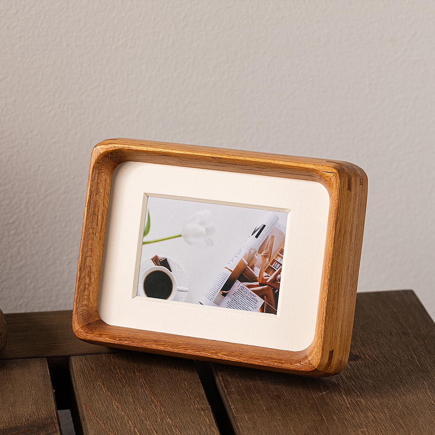 Youncewooder 3x4 Picture Frame with 2x3 Mat - Solid Teak Wood small Cute Frame, Wall & Tabletop Display for Family Photos & Wedd